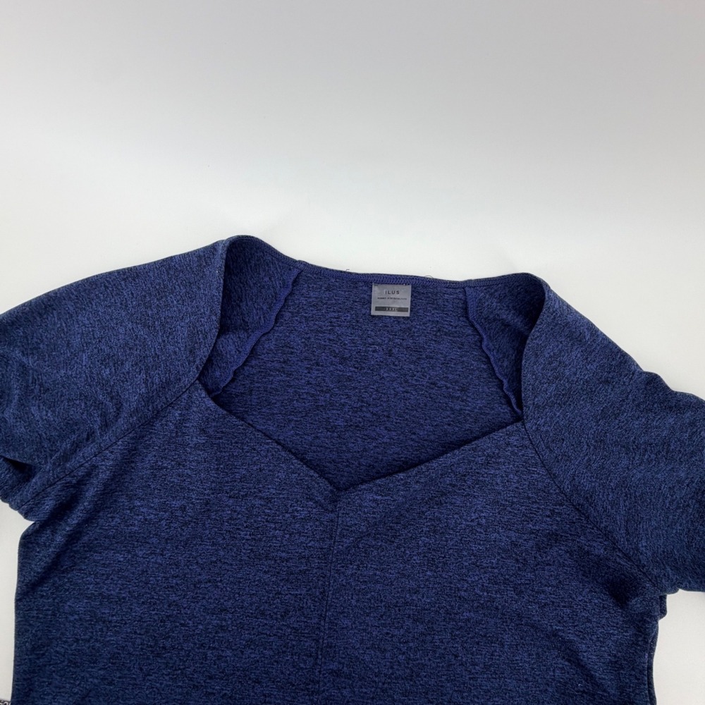 ILUS Sweetheart Long Sleeve‎ Crop Top XXXL Space Dye Navy Blue Athletic Workout